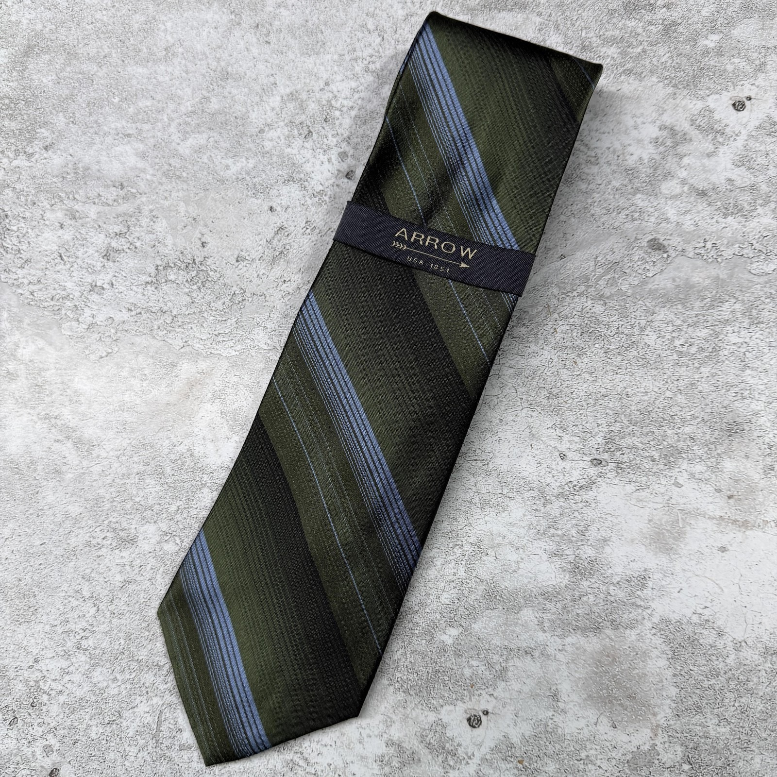 Arrow Silk Tie Mens One Size Green Striped Woven Classic Logo 100 Silk Necktie